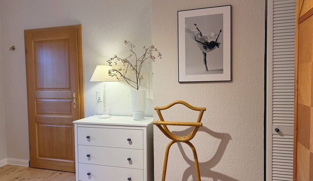 Apartment with large roof terrace, fireplace and carport by the Biesenthal Basin