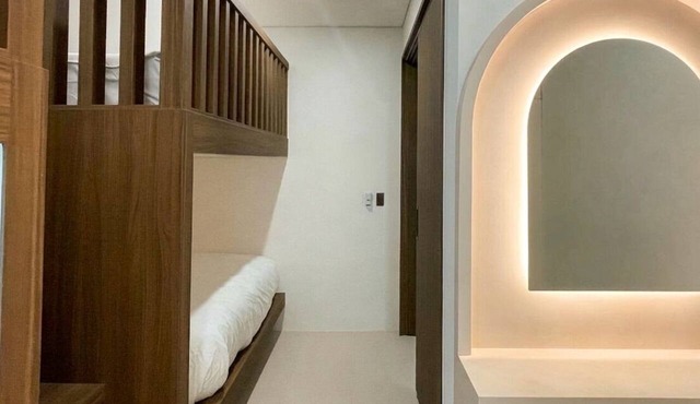 Premium Ivory & Wood Stay with an Indoor Bath