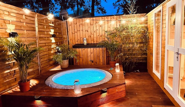 Tiny house with whirlpool and canoe