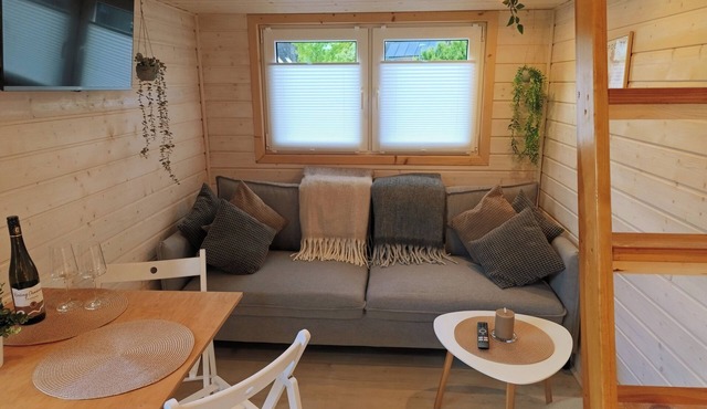 Tiny house with sauna barrel in Wendland
